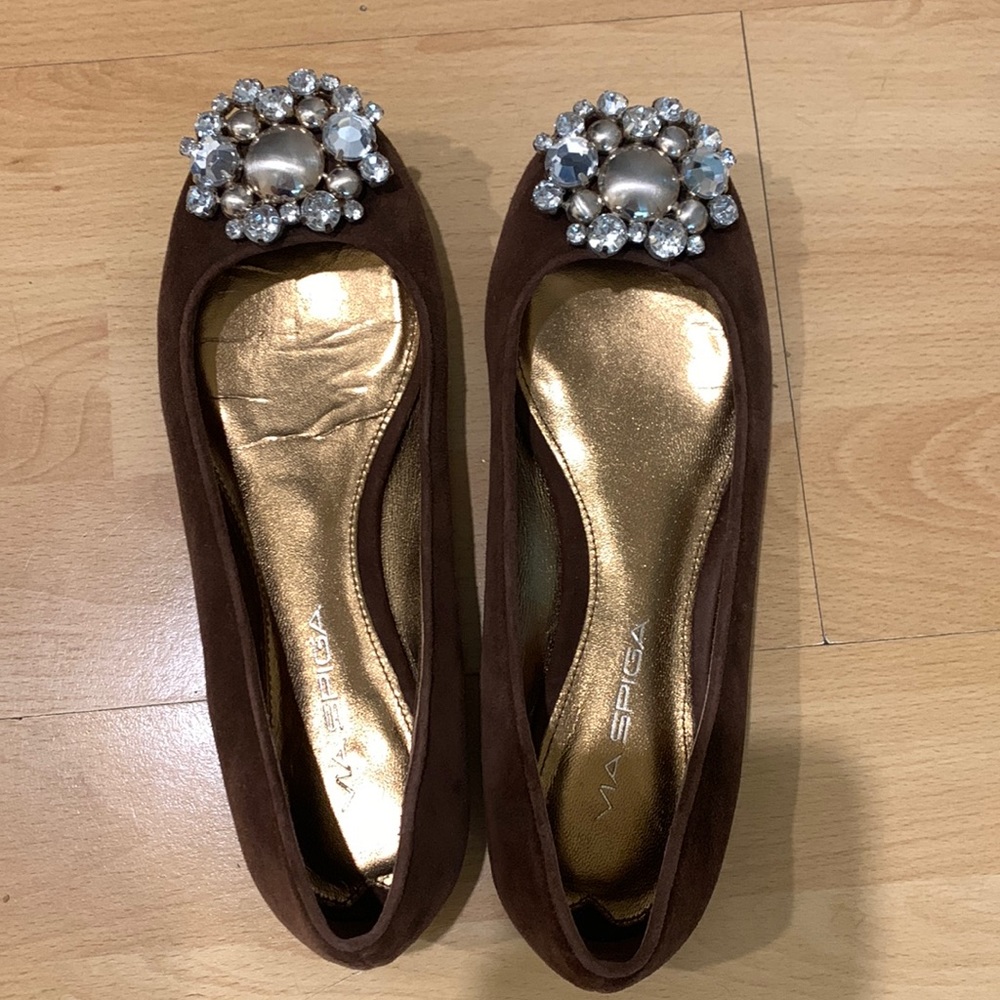 VIA SPIGA Brown Suede Embellished Flats Size 5M